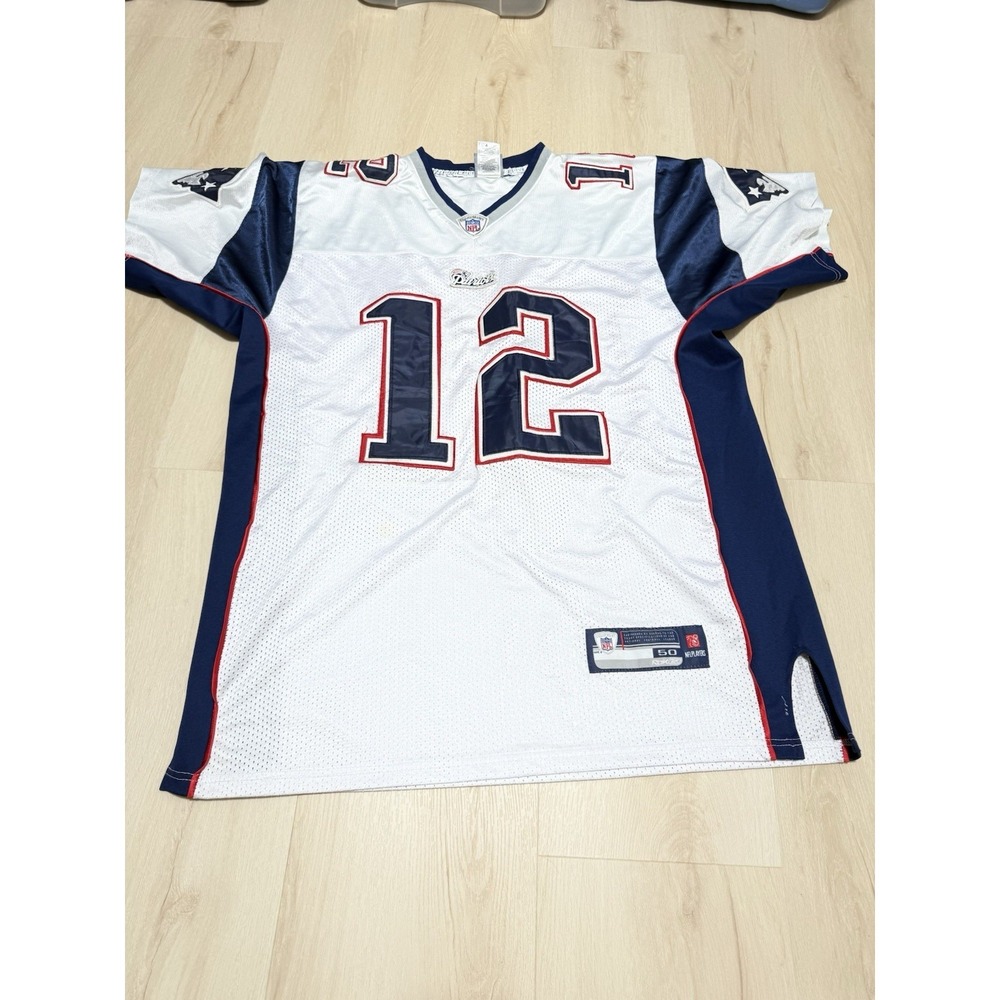 Reebok New England Patriots Tom Brady Jersey Men's Size 50 White NFL Football